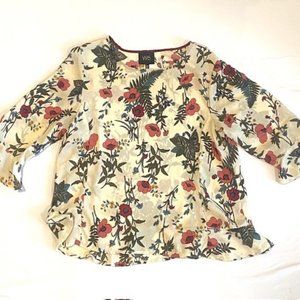 W5 Concepts Floral Top + 3/4 Sleeve + Size Large